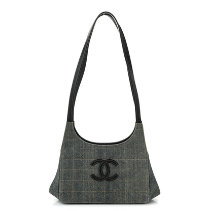 Denim Quilted CC Chocolate Bar Shoulder Bag Blue