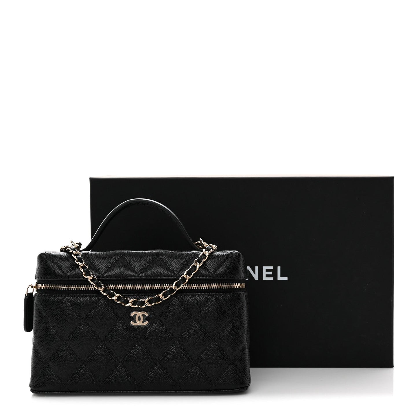 Caviar Quilted Top Handle Slim Vanity With Chain Black