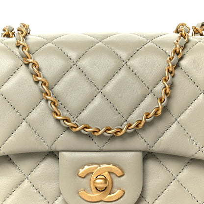 Lambskin Quilted Mini Pearl Crush Flap Light Grey