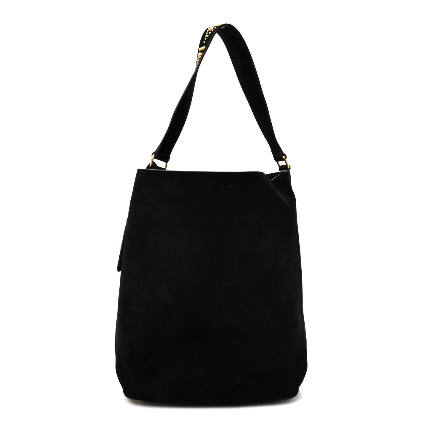 Suede Studded Bucket Bag Black