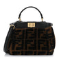 Shearling Nappa Macro FF 1974 Mini Peekaboo Iconic Satchel Tobacco Black