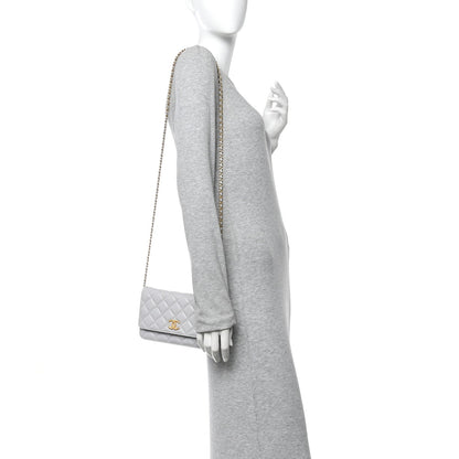 Caviar Quilted Textured CC Wallet on Chain WOC Grey