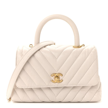 Calfskin Chevron Quilted Mini Coco Handle Flap Rose Pale