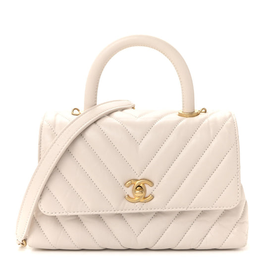 Calfskin Chevron Quilted Mini Coco Handle Flap Rose Pale