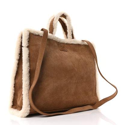 X UGG Suede Shearling Medium Shopping Bag Chestnut