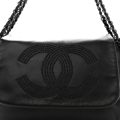 Lambskin Studded Accordion CC Flap Black