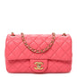 Lambskin Quilted Pearl Crush Mini Rectangular Flap Pink