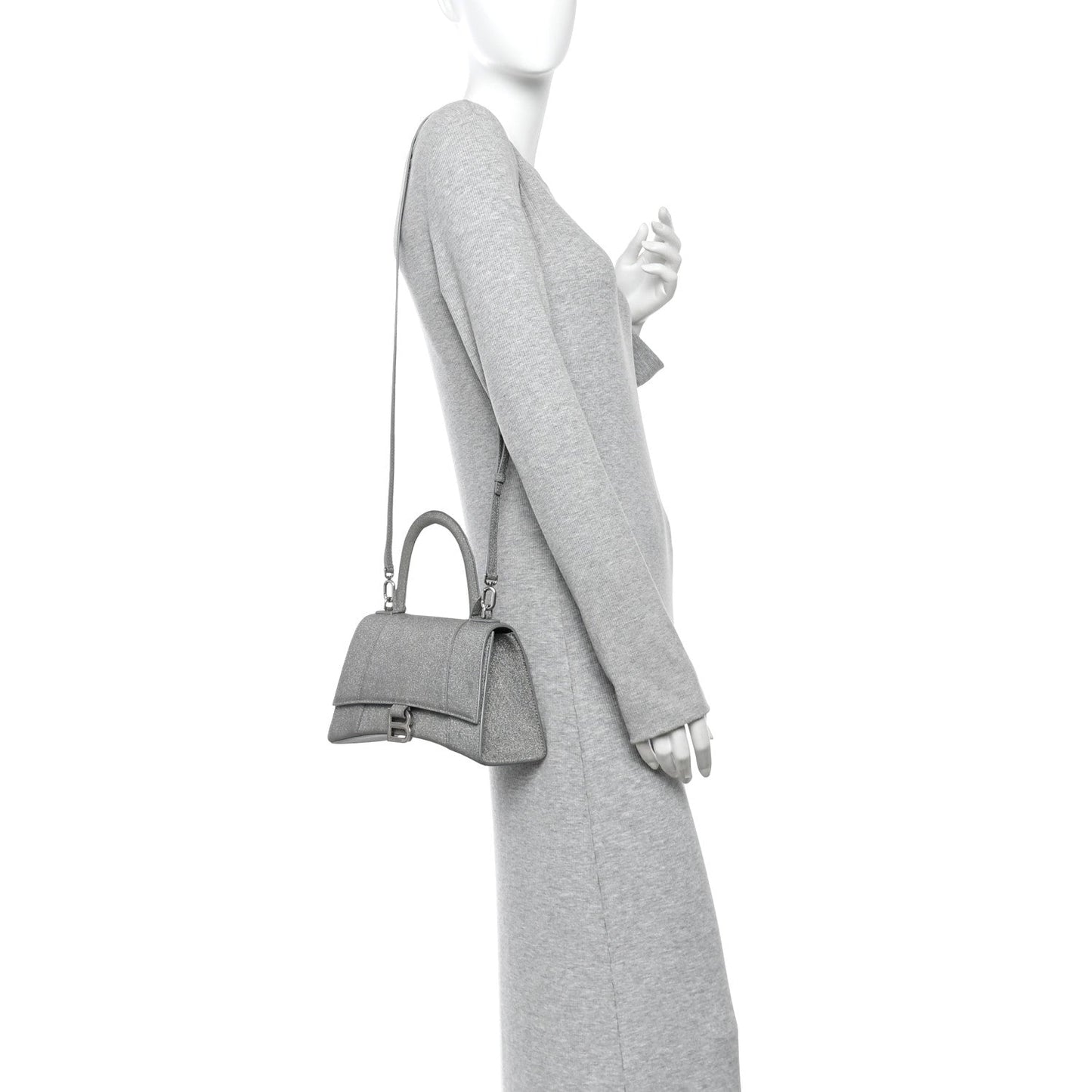 Glitter Fabric Small Hourglass Top Handle Bag Grey