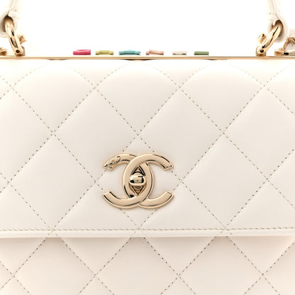 Lambskin Lacquered Quilted Small Trendy CC Dual Handle Flap Bag White