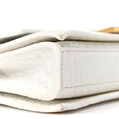 Calfskin Crocodile Small Crush Chain Bag White