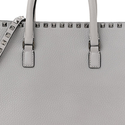 Grained Calfskin Medium Rockstud Double Handle Horizontal Tote Pastel Grey