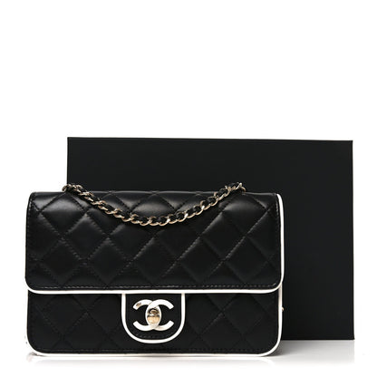 Lambskin Quilted Resin CC Mini Flap Bag Black White