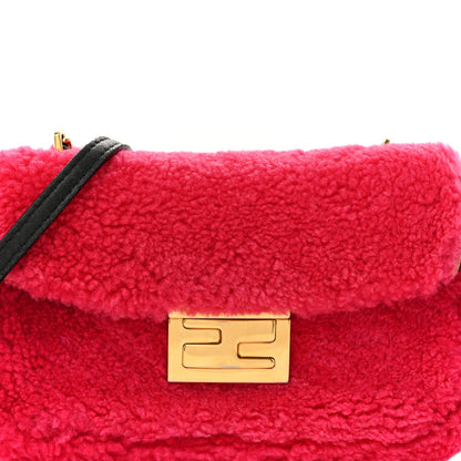 Shearling Nappa Mini Be Baguette Shoulder Bag Fuxia Black