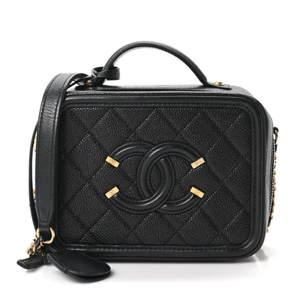 Caviar Quilted Small CC Filigree Vanity Case Black