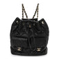Lambskin Quilted Double Pocket Drawstring Backpack Black