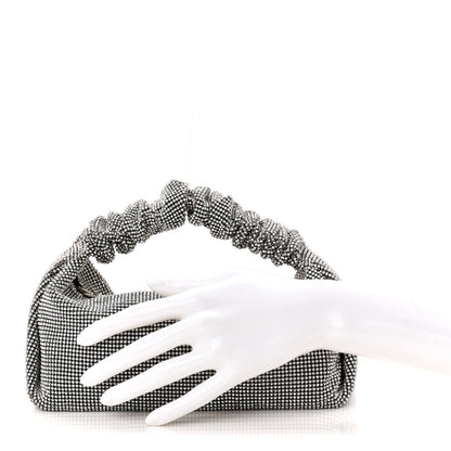 Mesh Crystal Rhinestone Mini Scrunchie Clutch Black Silver