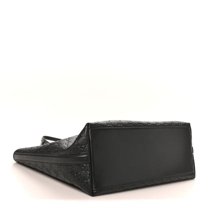 GG Calfskin Embossed Emblem Large Tote Bag Black
