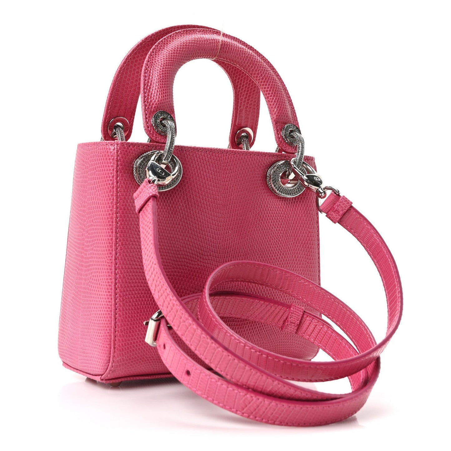 Lizard Swarovski Crystal Mini Lady Dior Dark Pink