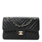 Caviar Chevron Quilted Small Double Flap Black
