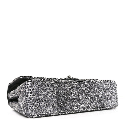 Metallic Snakeskin Medium Double Flap Black Silver