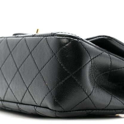 Lambskin Quilted Mini Rectangular Pearl Crush Flap Black