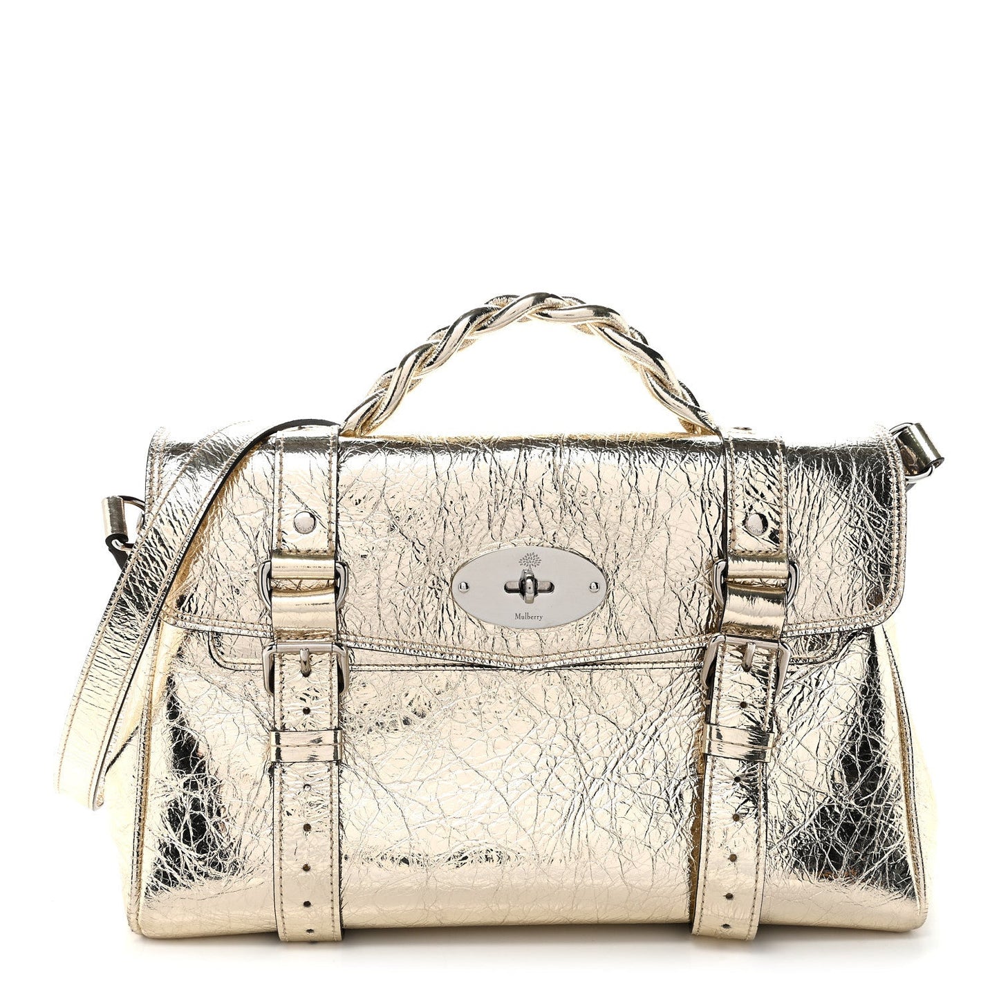 Metallic Crinkled Calfskin Medium Alexa Gold