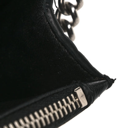 Shiny Calfskin Logo Crocodile Embossed Ville Wallet on Chain Black