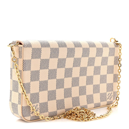 Damier Azur Pochette Felicie Chain Wallet Rose Ballerine