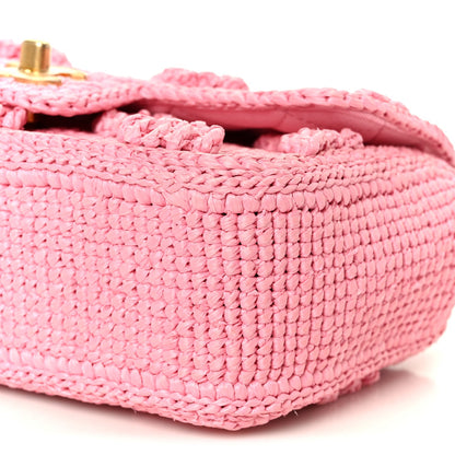 Raffia Small Dolce Raffia Flap Bag Pink
