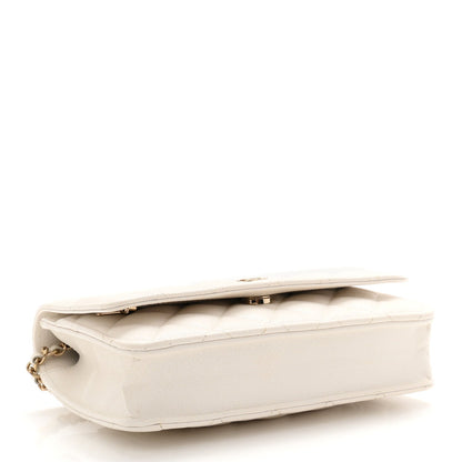 Caviar Quilted Wallet on Chain WOC White