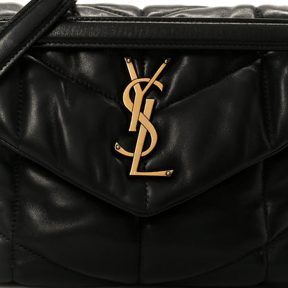 Lambskin Quilted Small Loulou Puffer Monogram Chain Satchel Black