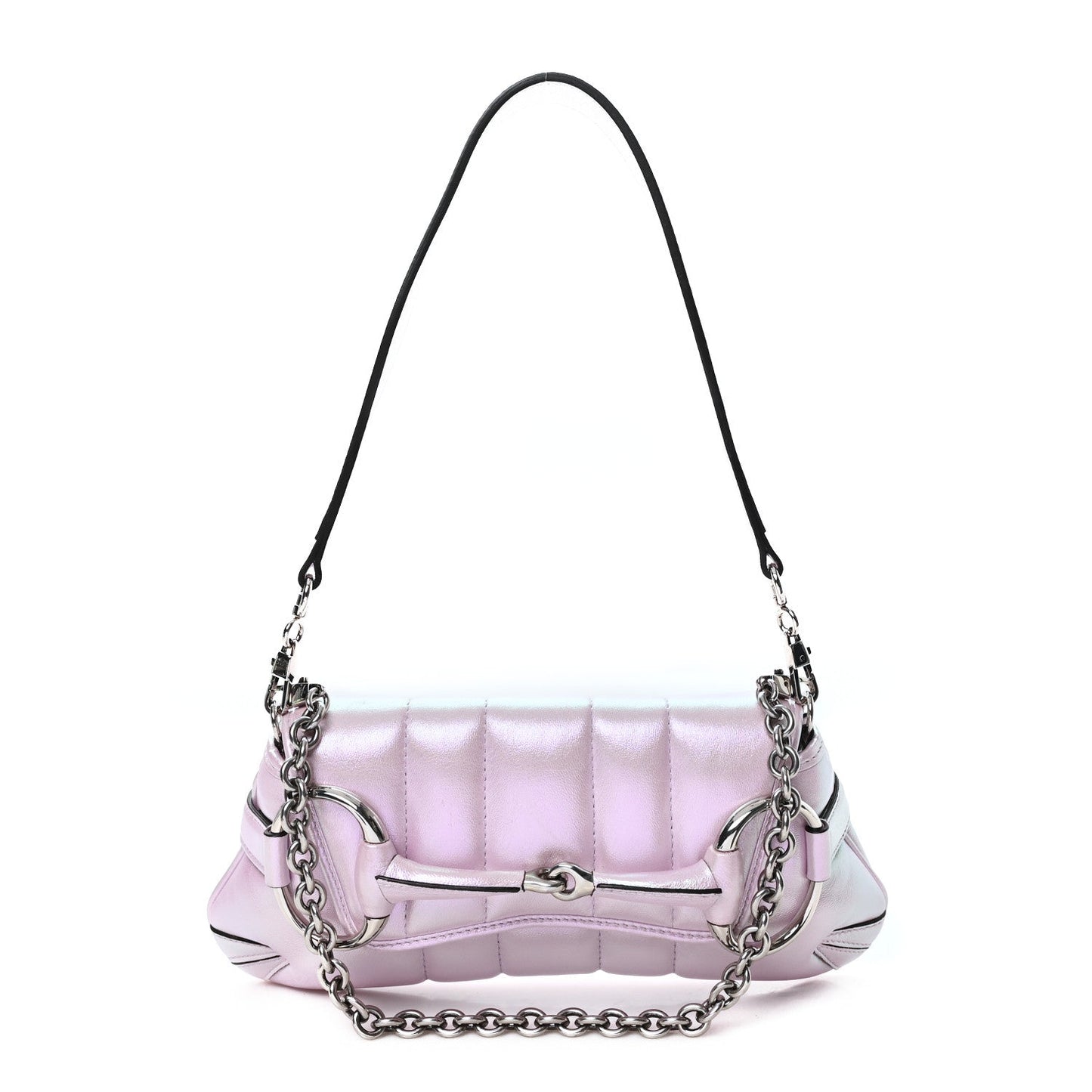 Iridescent Nappa Vertical Matelasse Small Maxi Horsebit Chain Shoulder Bag Escape Pink