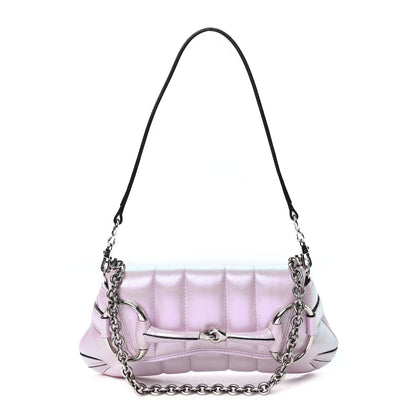 Iridescent Nappa Vertical Matelasse Small Maxi Horsebit Chain Shoulder Bag Escape Pink