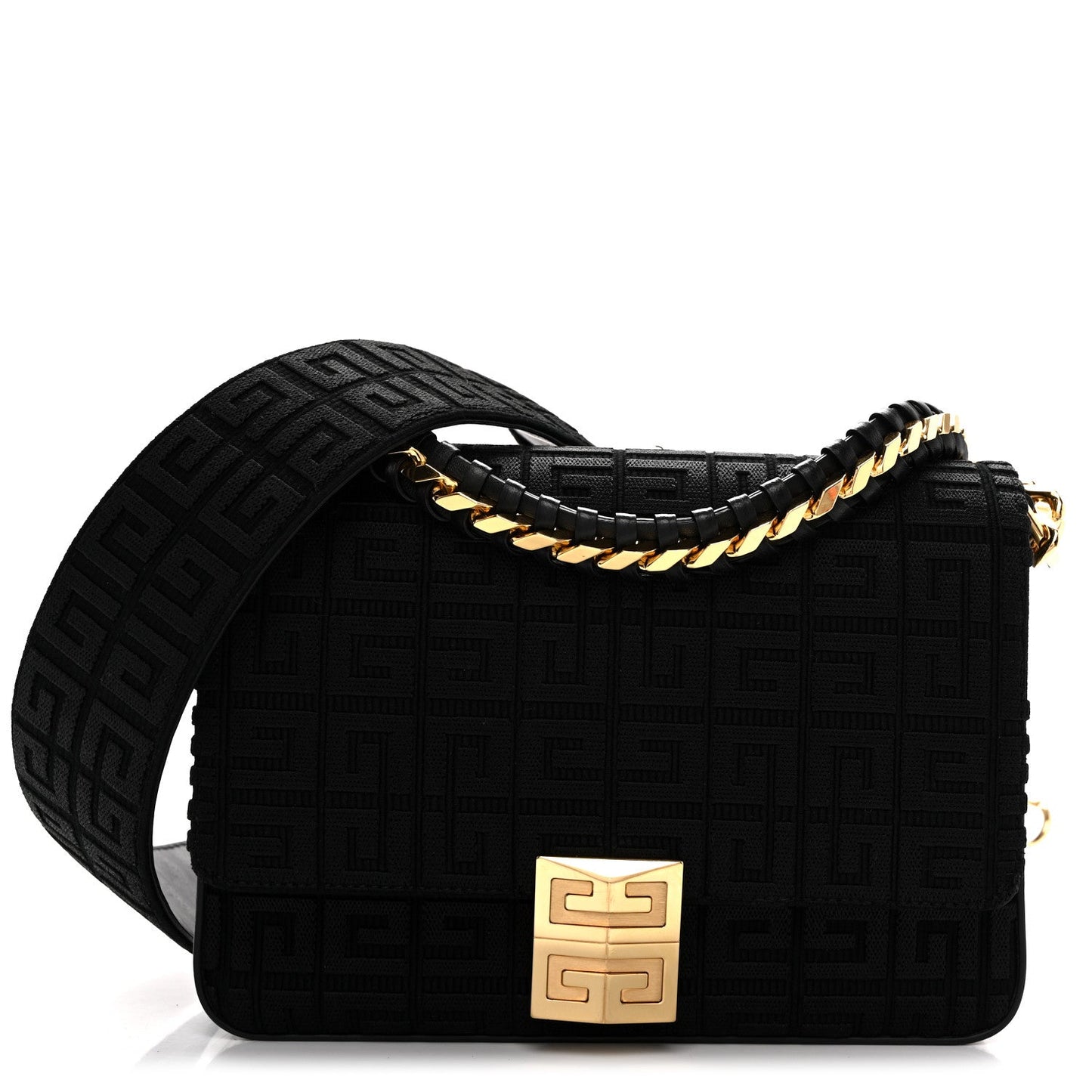 Canvas Woven Embroidered Medium 4G Bag With Chain Black