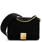 Canvas Woven Embroidered Medium 4G Bag With Chain Black