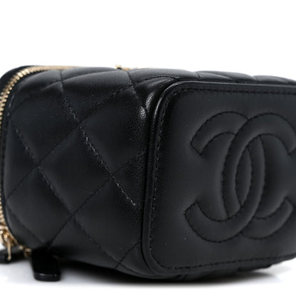 Lambskin Quilted Mini CC Crush Vanity Case With Chain Black