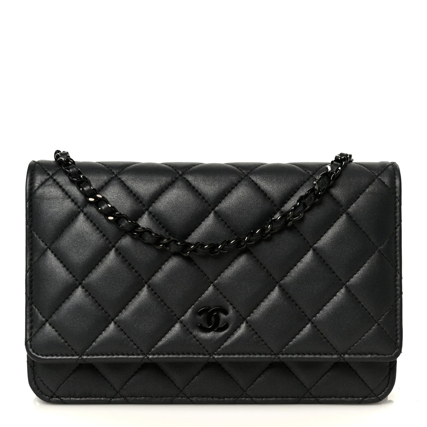 Lambskin Quilted Wallet On Chain WOC So Black