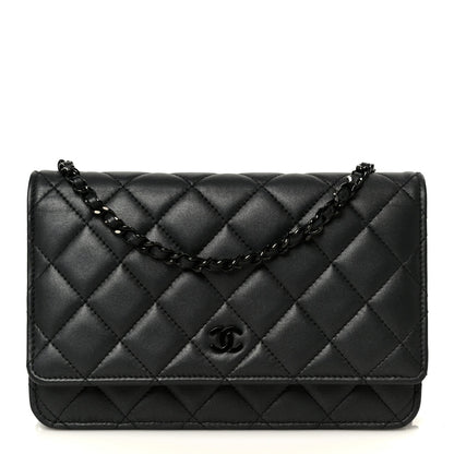 Lambskin Quilted Wallet On Chain WOC So Black