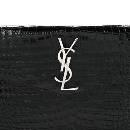 Calfskin Crocodile Embossed Uptown Monogram Clutch Black
