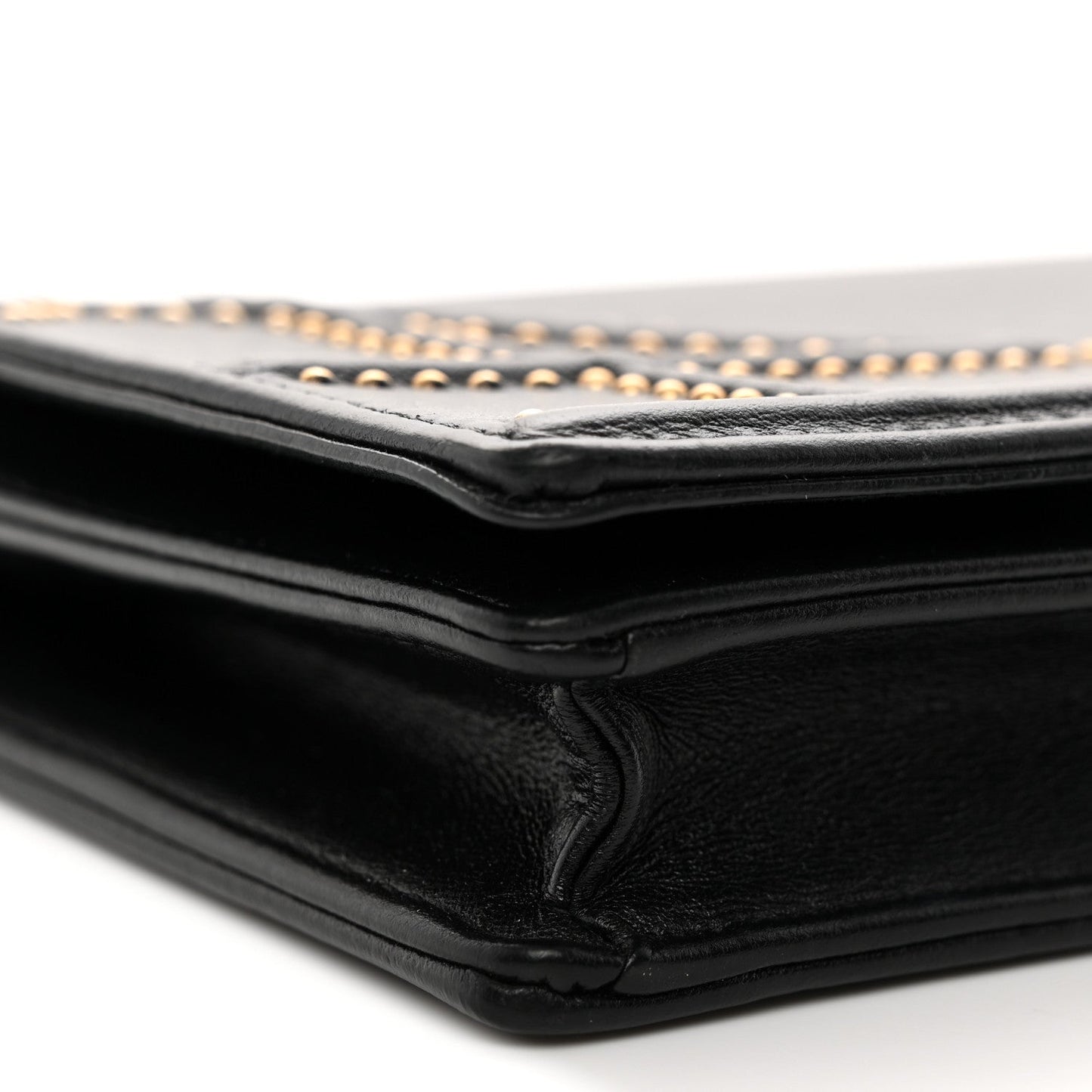 Calfskin Studded Diorama Wallet on Chain Pouch Black