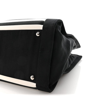 Canvas Grosgrain Striped CC Shopping Tote Black White