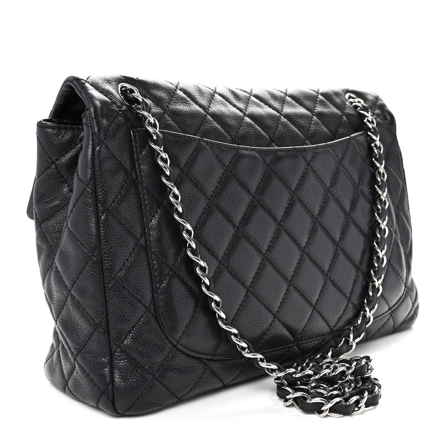 Washed Caviar Quilted Maxi Single Flap Black