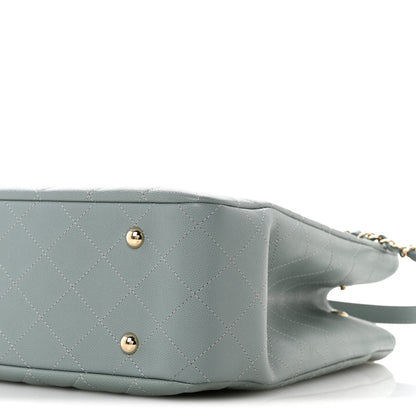 Caviar Quilted Large Classic Shopping Tote Light Green