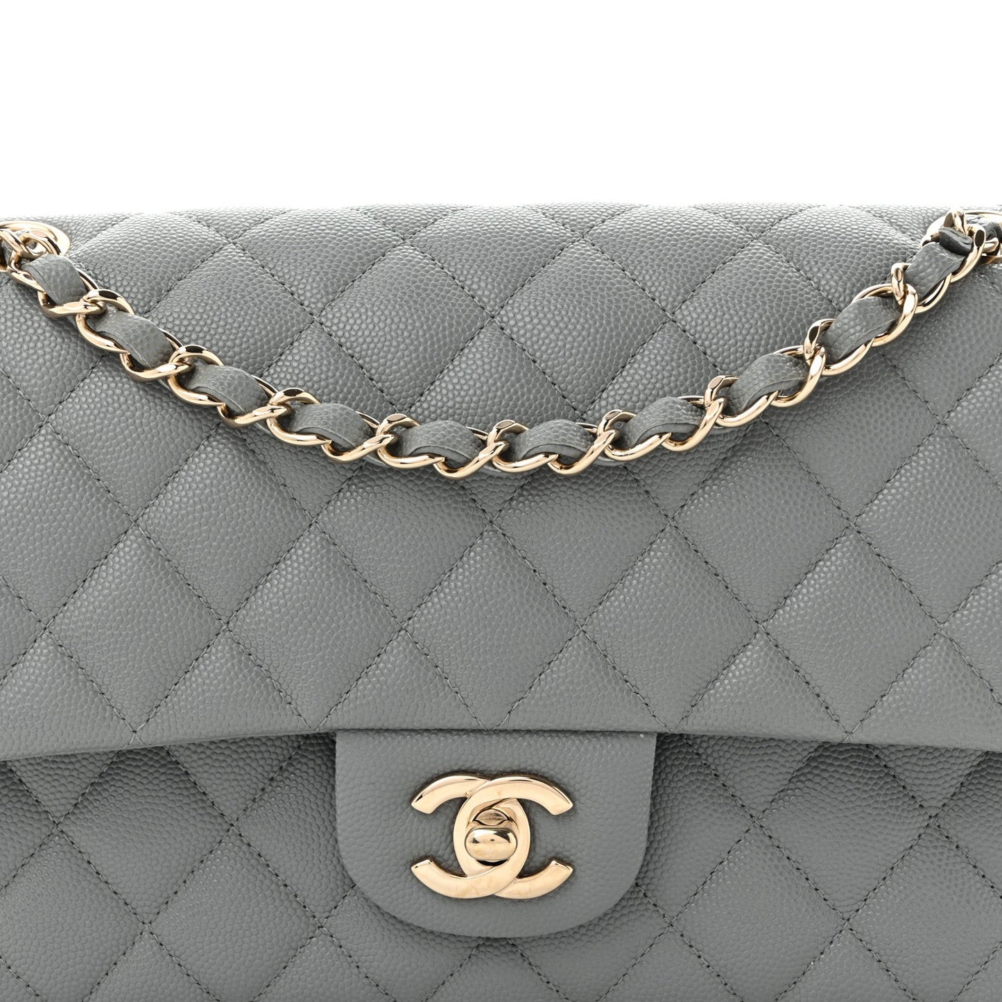Caviar Quilted Medium Double Flap Grey