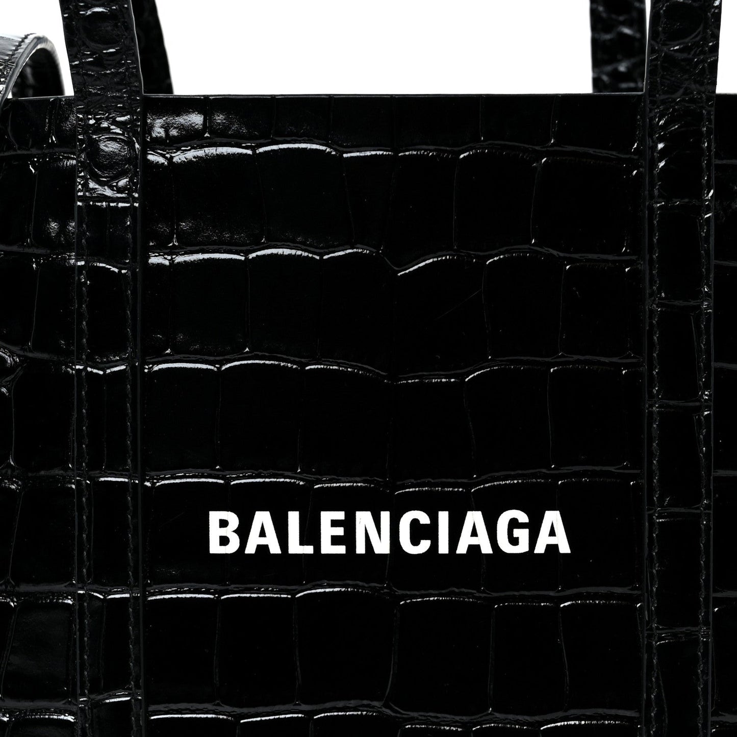 Shiny Calfskin Logo Crocodile Embossed XXS Everyday Tote  Black