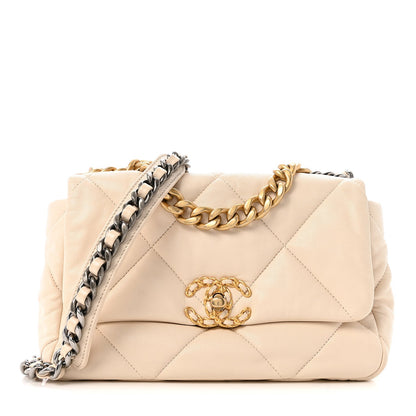 Goatskin Quilted Medium Chanel 19 Flap Light Beige