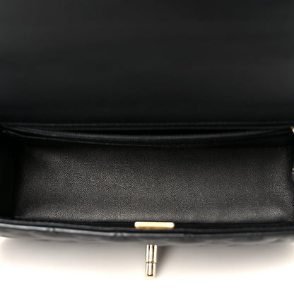 Lambskin Quilted Mini Top Handle Rectangular Flap Black