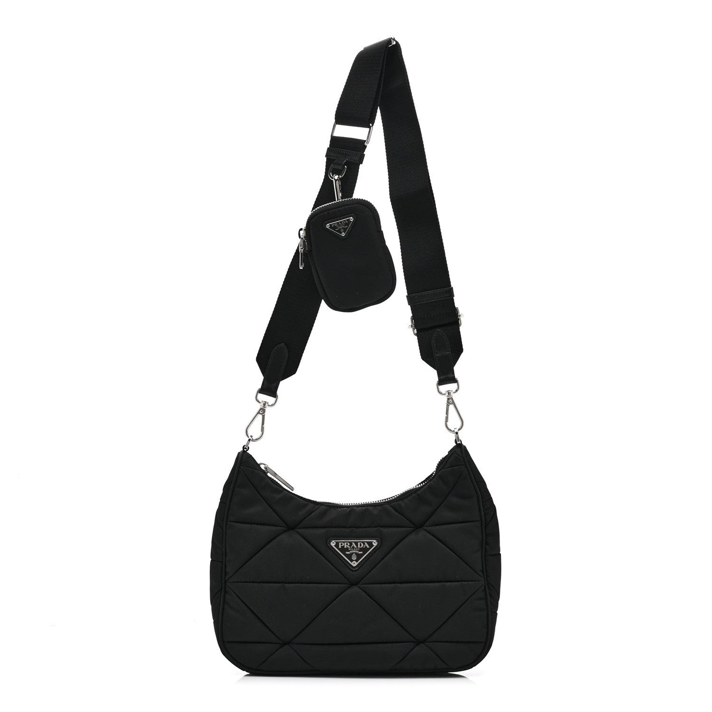 Re-Nylon Triangle Padded Patchwork Shoulder Bag Black