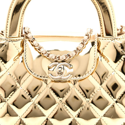Mirror Calfskin Metallic Calfskin Quilted Nano Kelly Shopper Gold