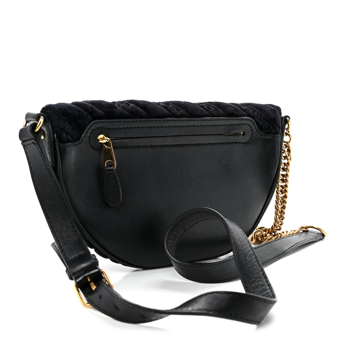 Crushed Velvet Logo Embossed XXS Souvenir Belt Bag Black